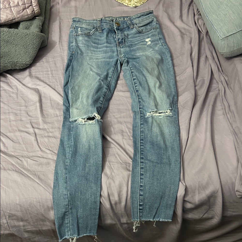 American Eagle Outfitters Ripped Blue Jeggings (No Size Tag)